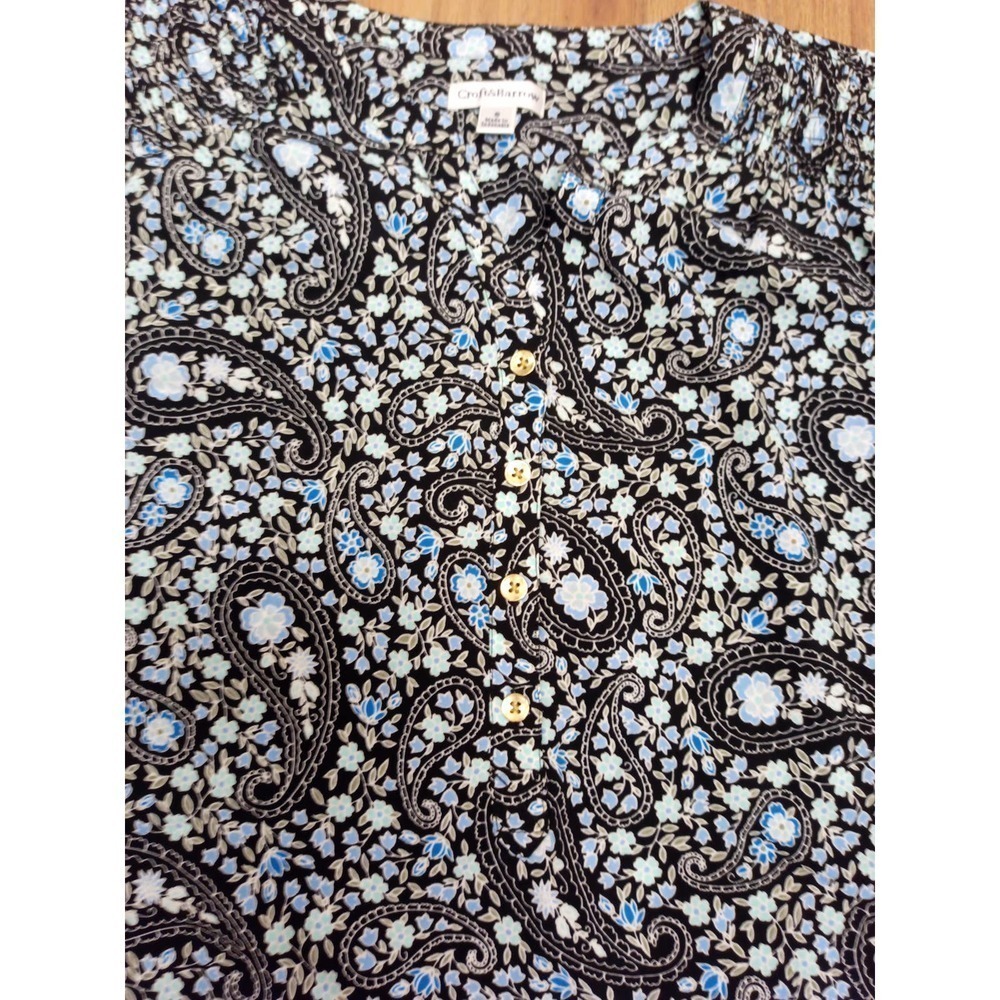 Croft & Barrow womens Size S Boho Blue Floral Paisley 3/4 Sleeve Button Blouse - Picture 4 of 7